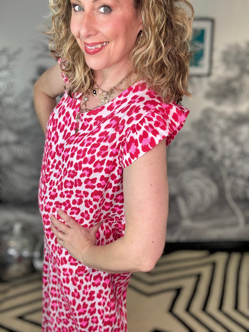 Hedda Leopard Frill Sleeve Cheesecloth Jumpsuit