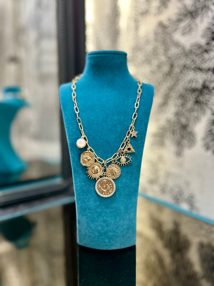 Delicate Charms Necklace in Gold Tone
