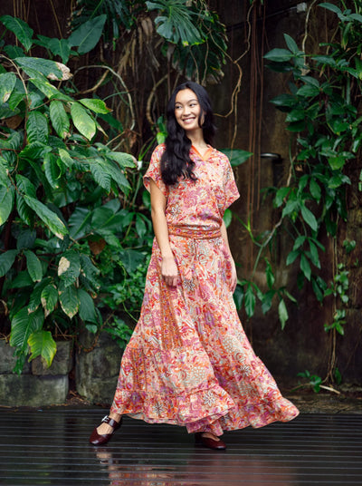 Luna Maxi Frill Skirt in Pacifique Orange