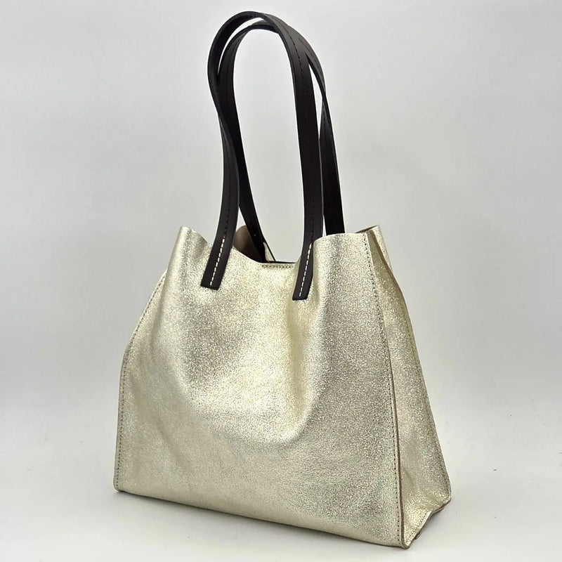 Nico Metallic Leather Mid Size Tote Bag