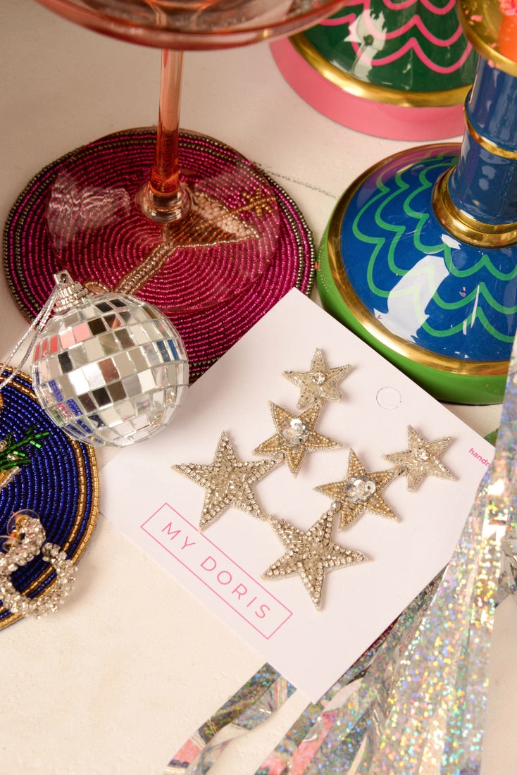 Triple Silver Star Earrings