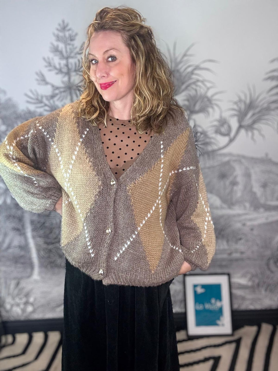 Bianca Oversized Argyle Cardigan