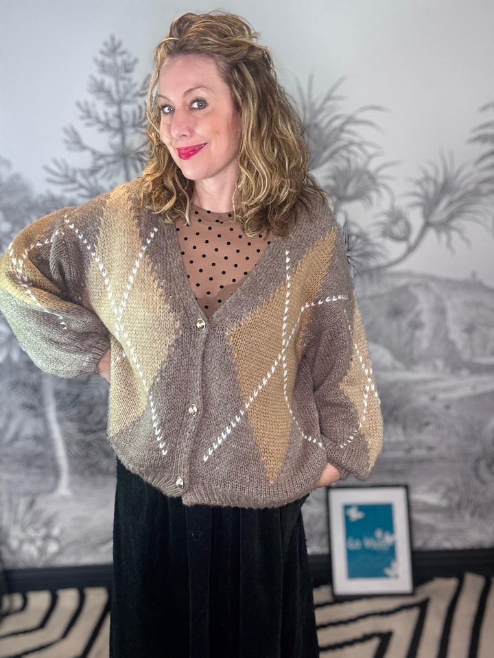Bianca Oversized Argyle Cardigan
