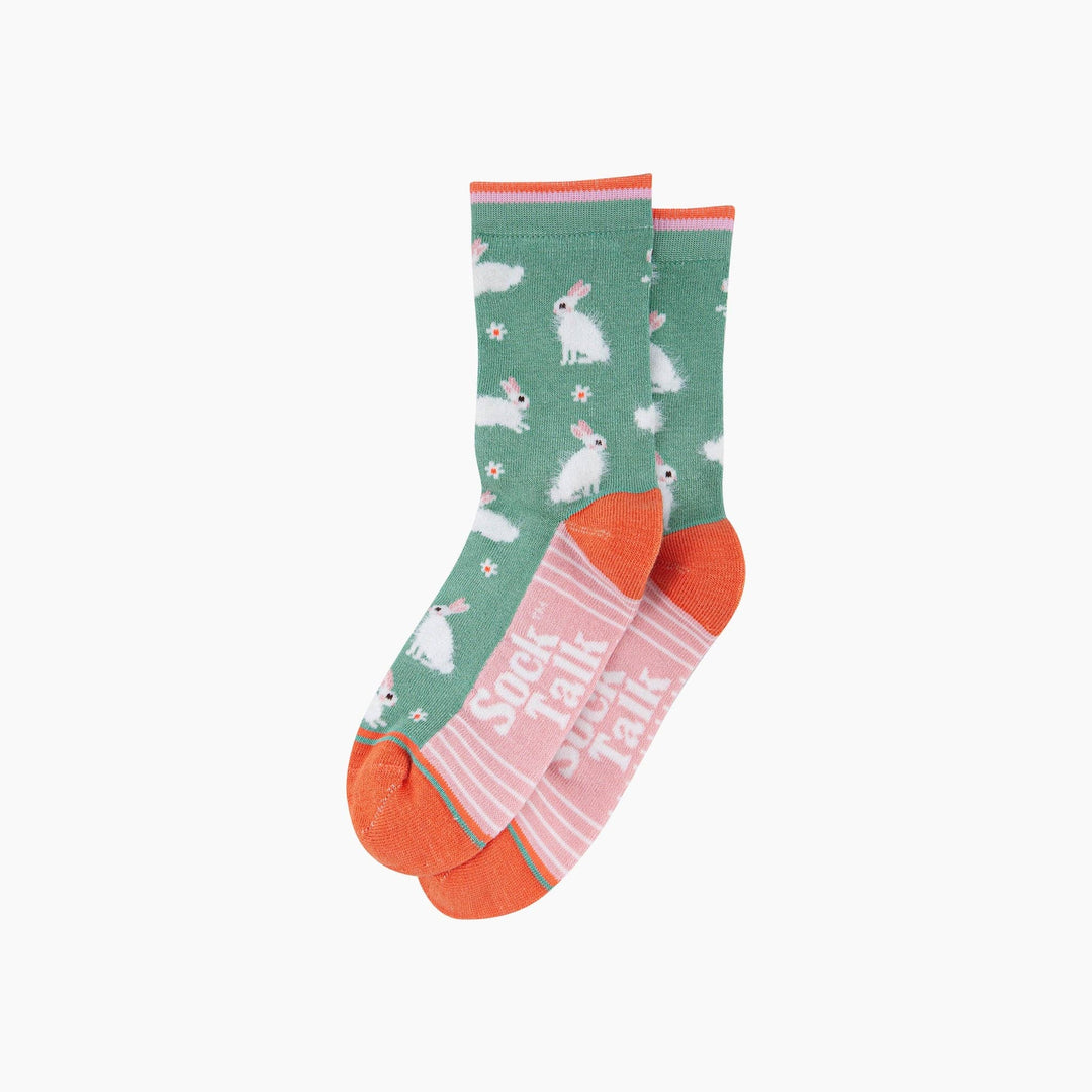 Bunny Rabbit Floral Fluffy Bamboo Socks in Green: UK 3-7 | EU 36-40 | US 5-9