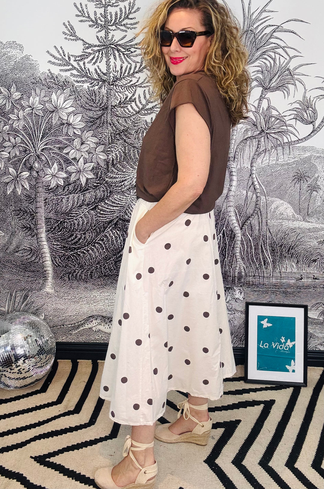 Abbie Skirt in Brown Polka Dots