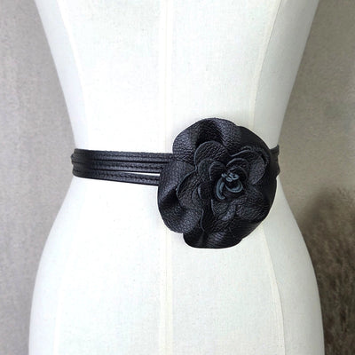 Leather Flower Wraparound Tie Belt