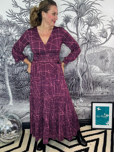 Faye Maxi Dress in Abstract Pink Bordeaux