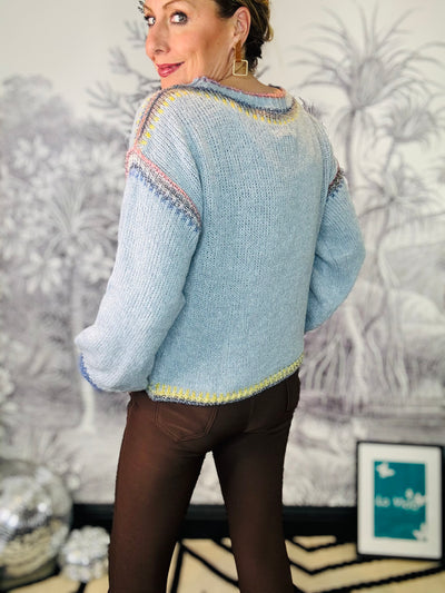Sara Wide Neck Contrast Stitch Jumper