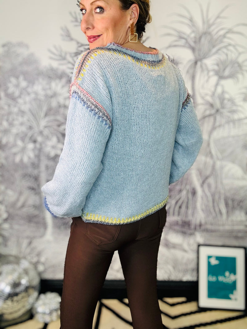 Sara Wide Neck Contrast Stitch Jumper