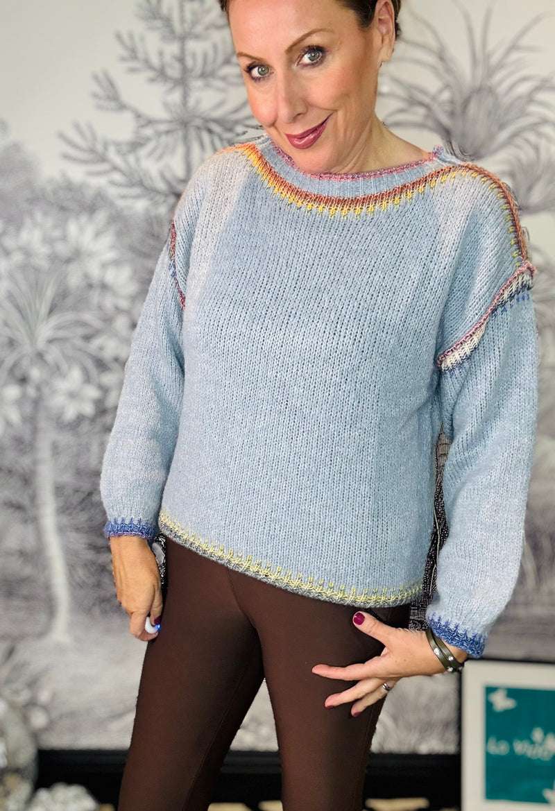 Sara Wide Neck Contrast Stitch Jumper
