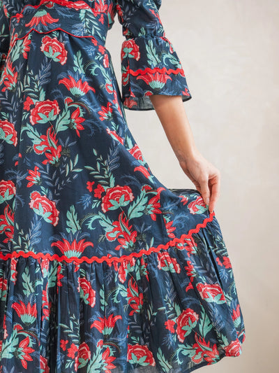 Portrait Square Neck Midi Dress in Solstice Sky