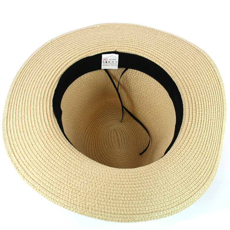 Foldable Panama Hat in Classic Beige with Black Band