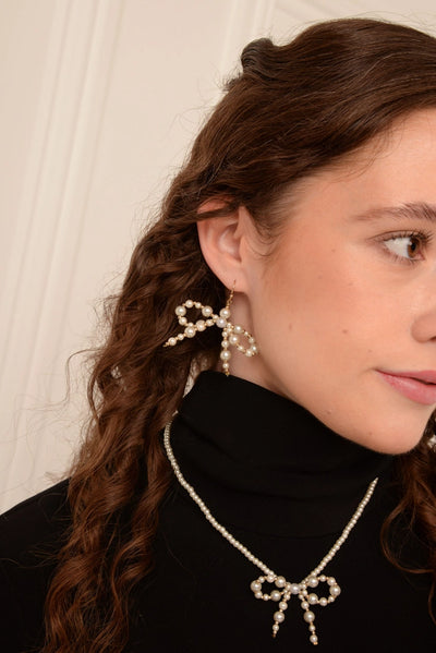 Pearl Bow Beaded Earrings
