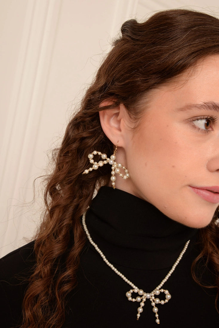 Pearl Bow Beaded Earrings