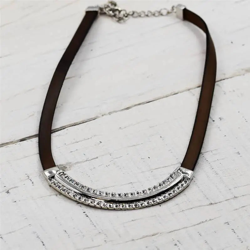 Crystal Deco Leather Necklace