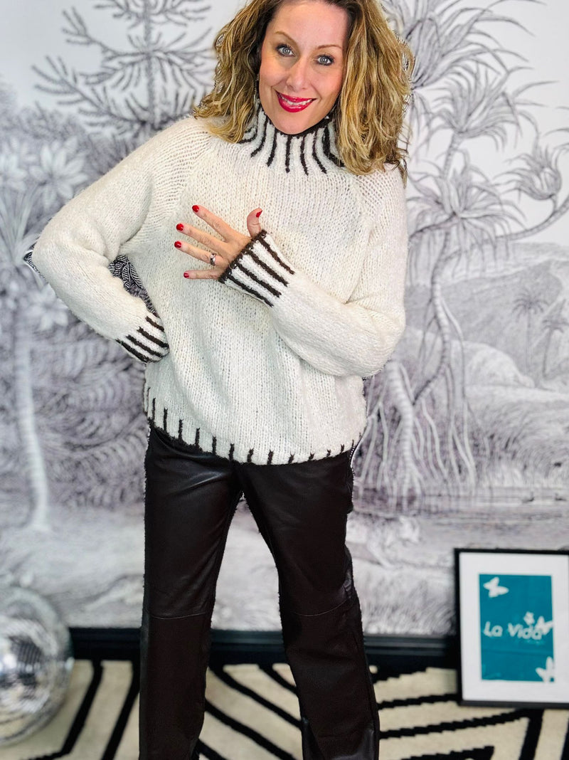 Freya Contrast Stitch High Neck Jumper