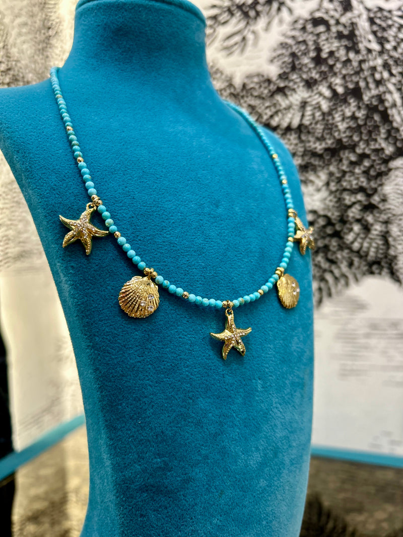Fine Beaded Aquatic Charm Necklace