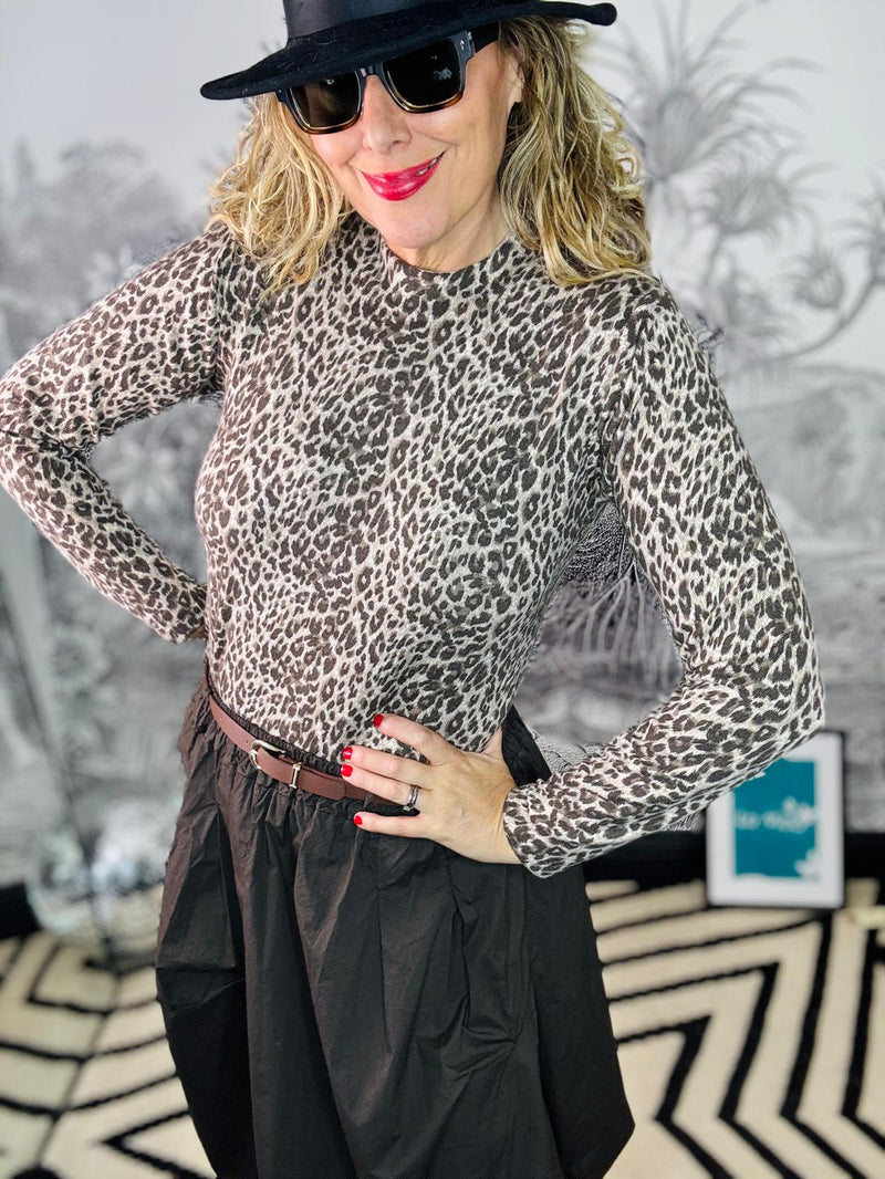 Sweet Animal Print Knitted High Neck Top