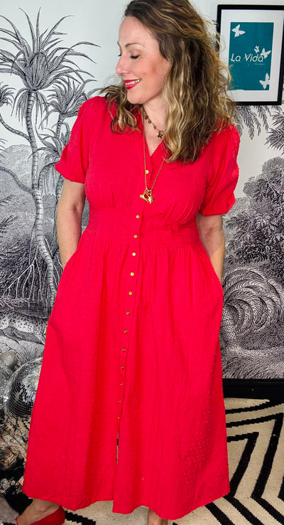 Poppy Button Down Midi Tea Dress