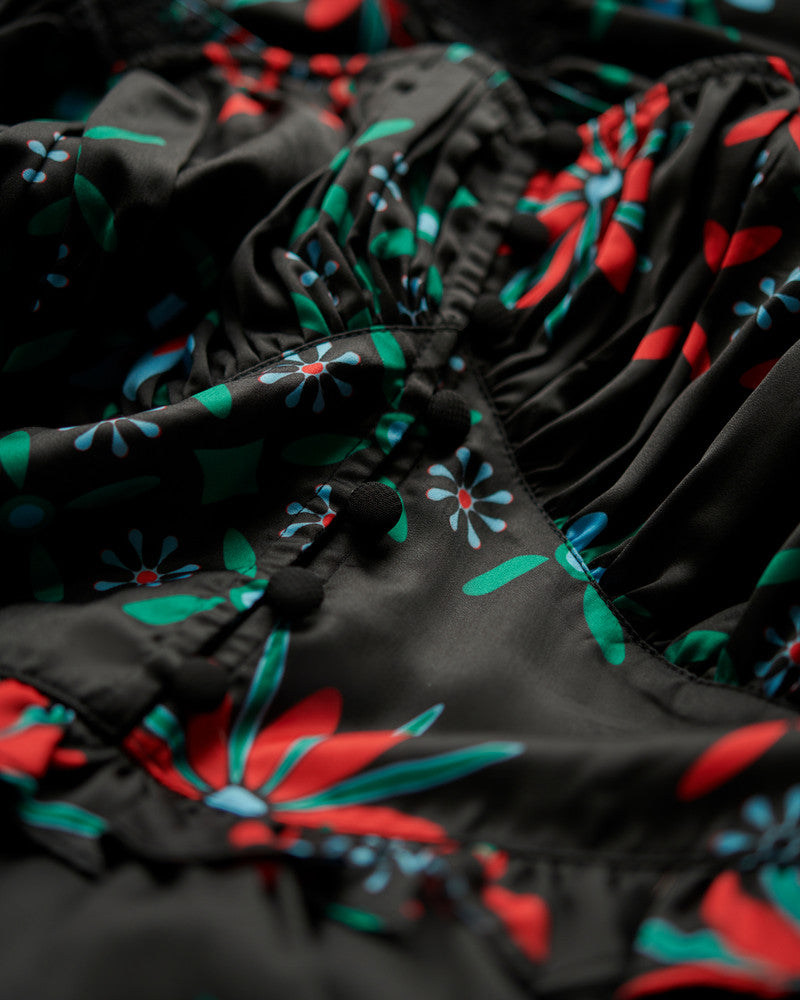 Megans Midi Dress with Lace Trim Detail in Geo Black