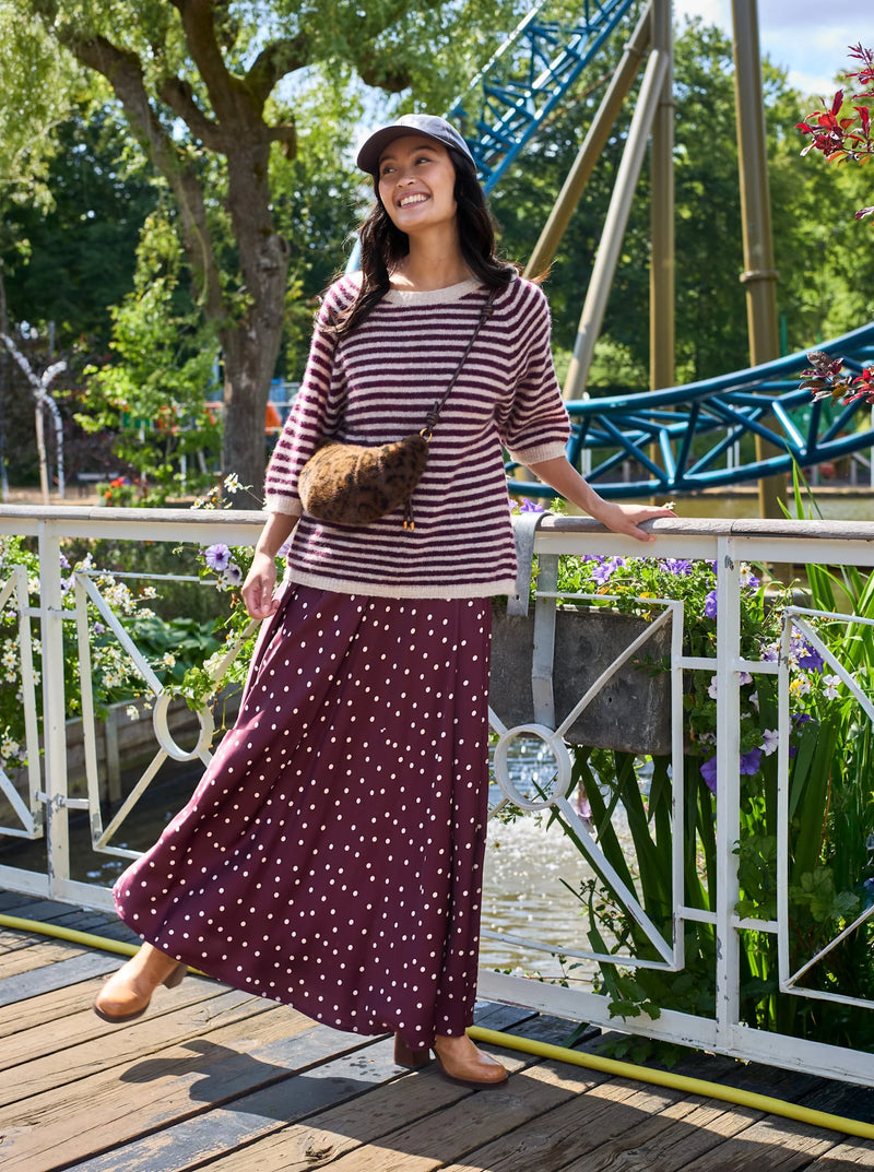 Valery Polka Dot Maxi Skirt in Plum