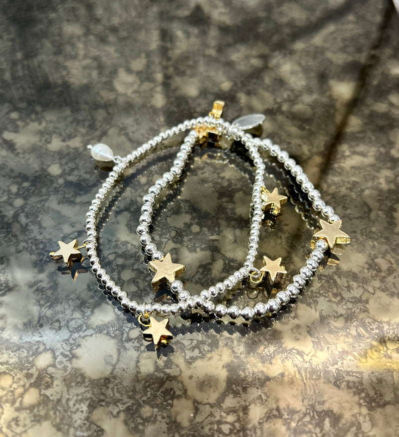 Stretch Beaded Bracelet with Star Charms