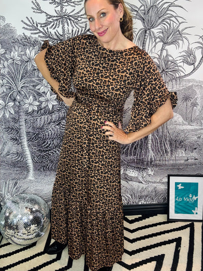 Gabriella Maxi Dress in Small Leopard Brown