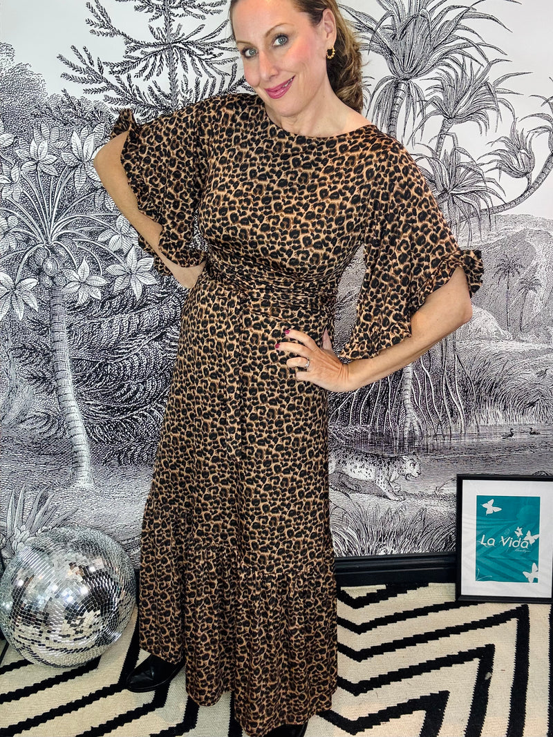 Gabriella Maxi Dress in Small Leopard Brown