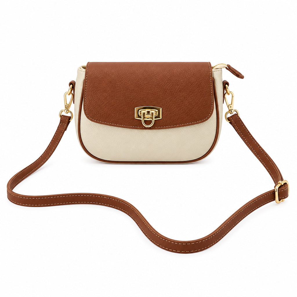 Tucci 2 tone structured crossbody leather handbag smart flip clasp