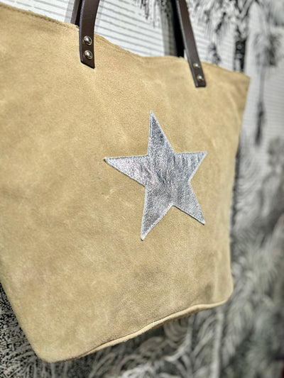 Suede Tote Bag with Metallic Star