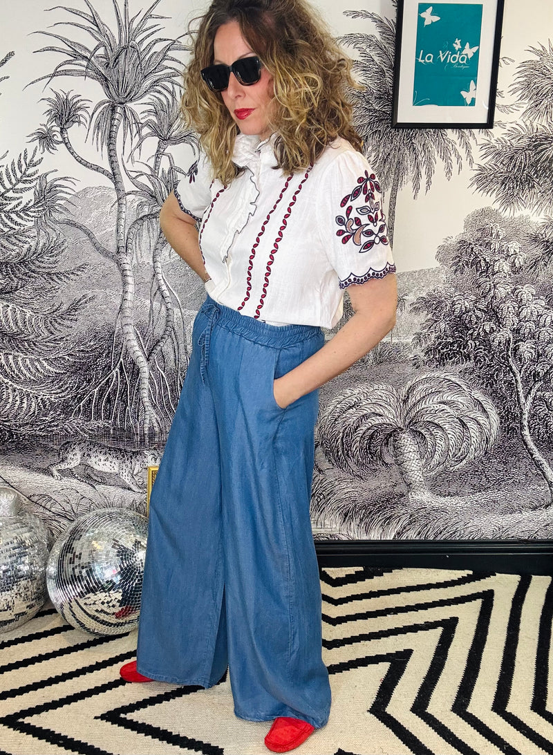 Merle Floaty Denim Wide Leg Trousers