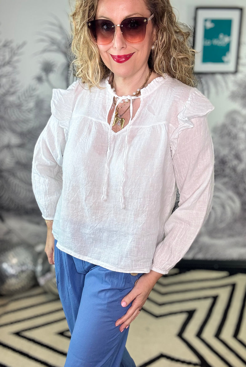 Melina Linen Frill Blouse
