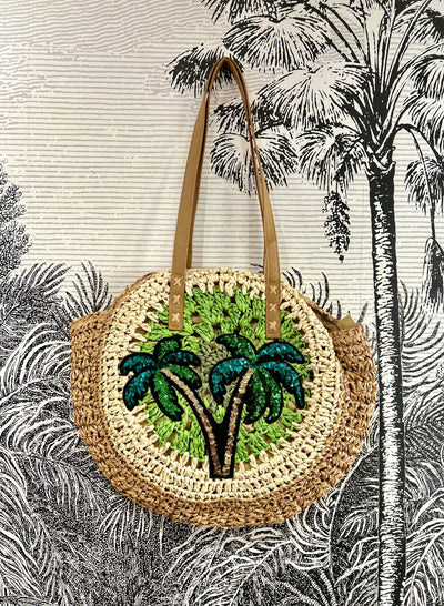 Sequin Palm Tree Circle Bag