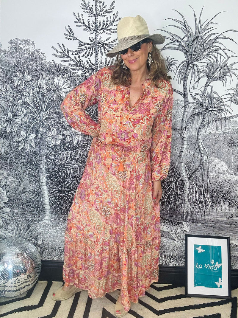 Luna Maxi Frill Skirt in Pacifique Orange