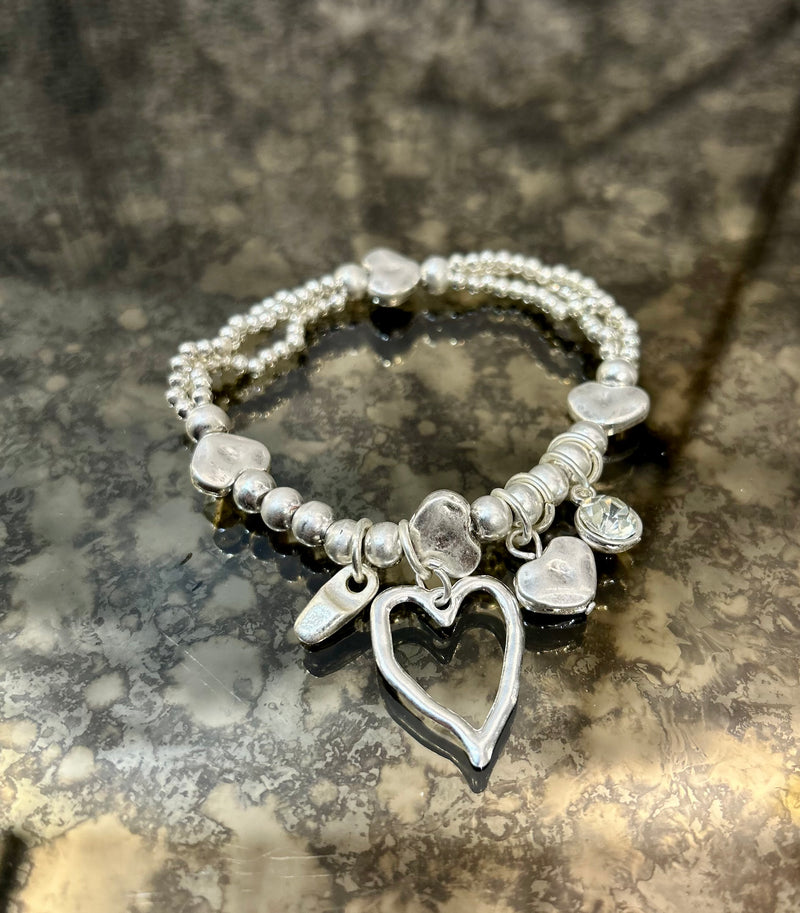 Hammered Heart Charms Bracelet