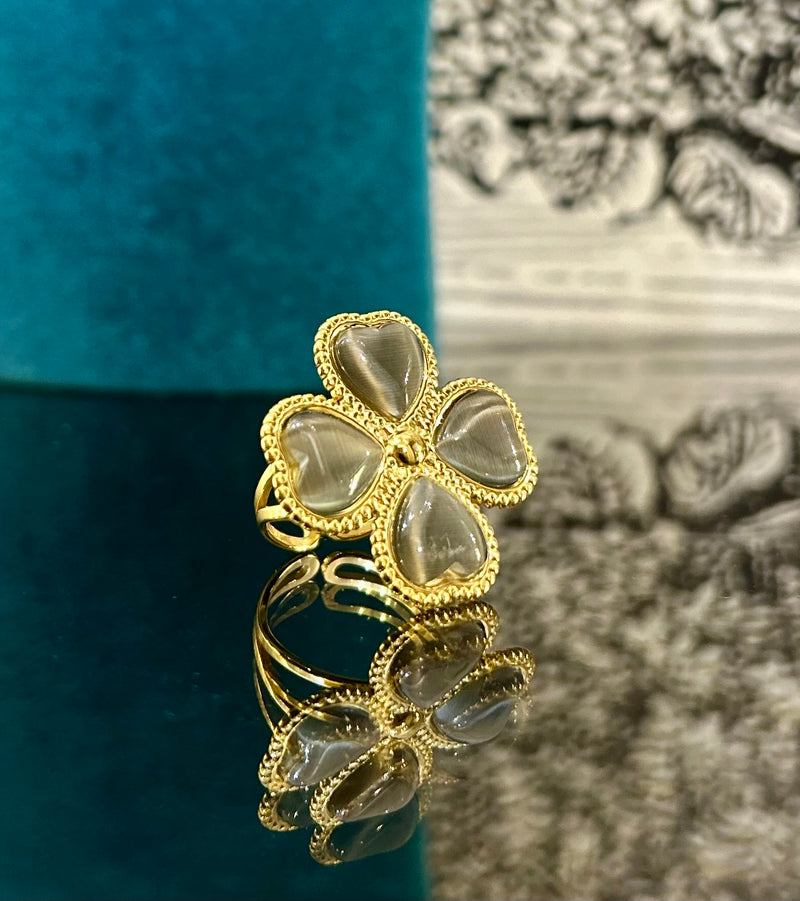 Taupe Stone Petal Adjustable Ring