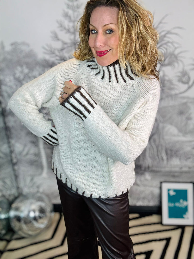 Freya Contrast Stitch High Neck Jumper
