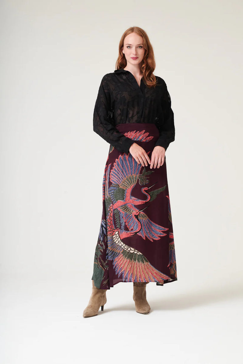 Crane Plum A-Line Maxi Skirt
