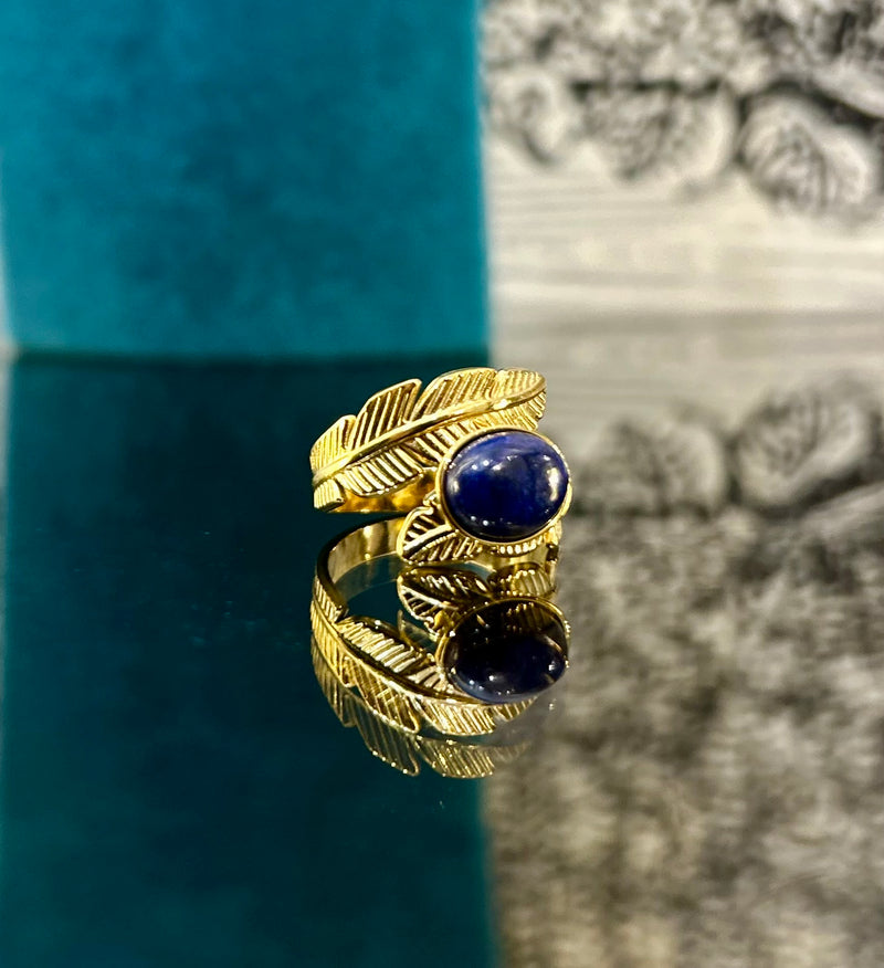 Wraparound Leaf & Midnight Stone Adjustable Ring