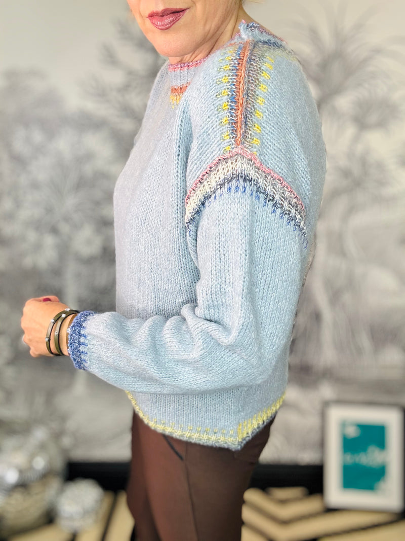 Sara Wide Neck Contrast Stitch Jumper