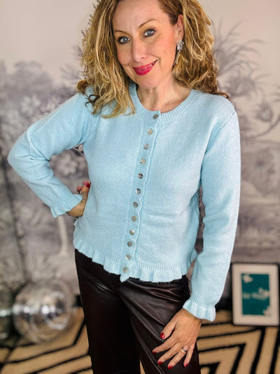 Marina Wool Blend Frill Trim Cardigan