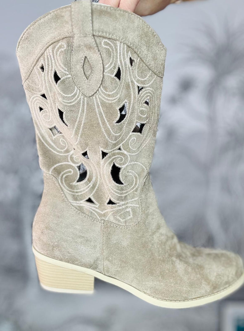 Faith Cut Out Low Heel Cowboy Boots
