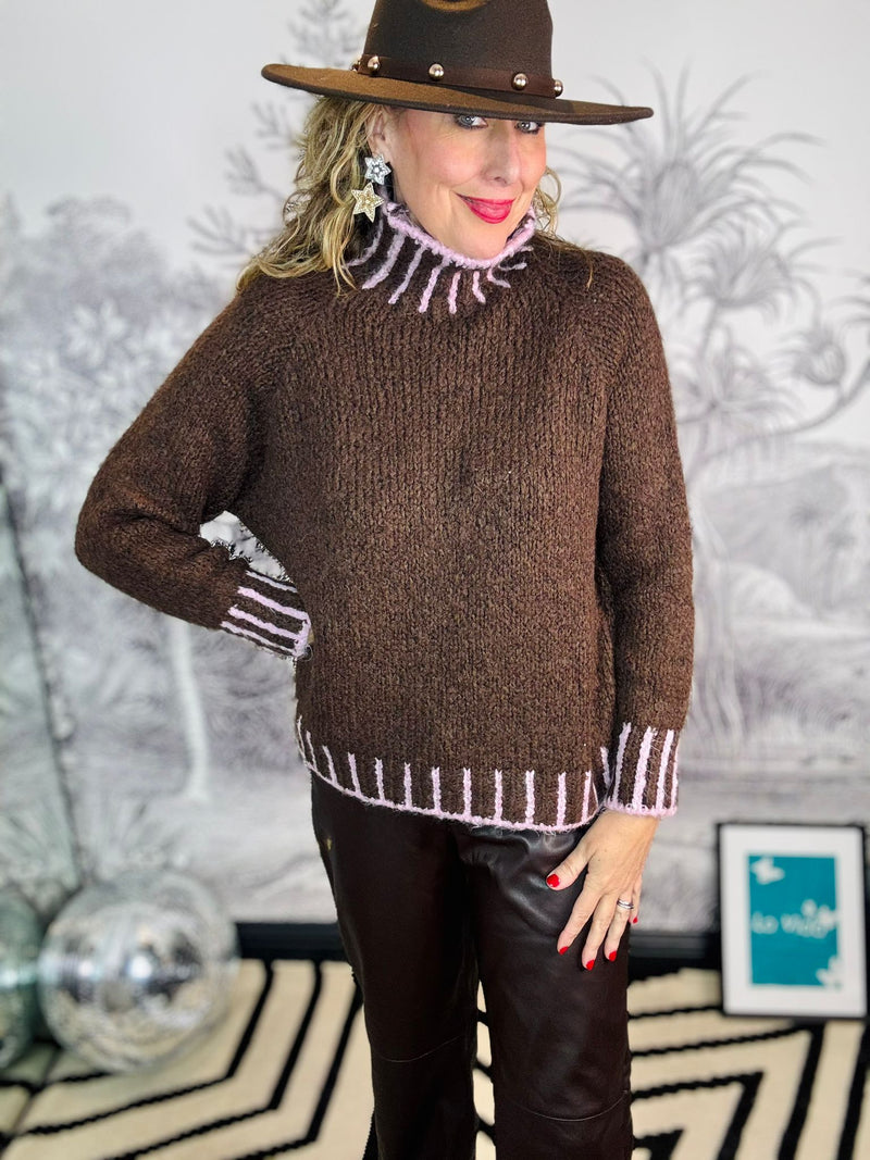 Freya Contrast Stitch High Neck Jumper