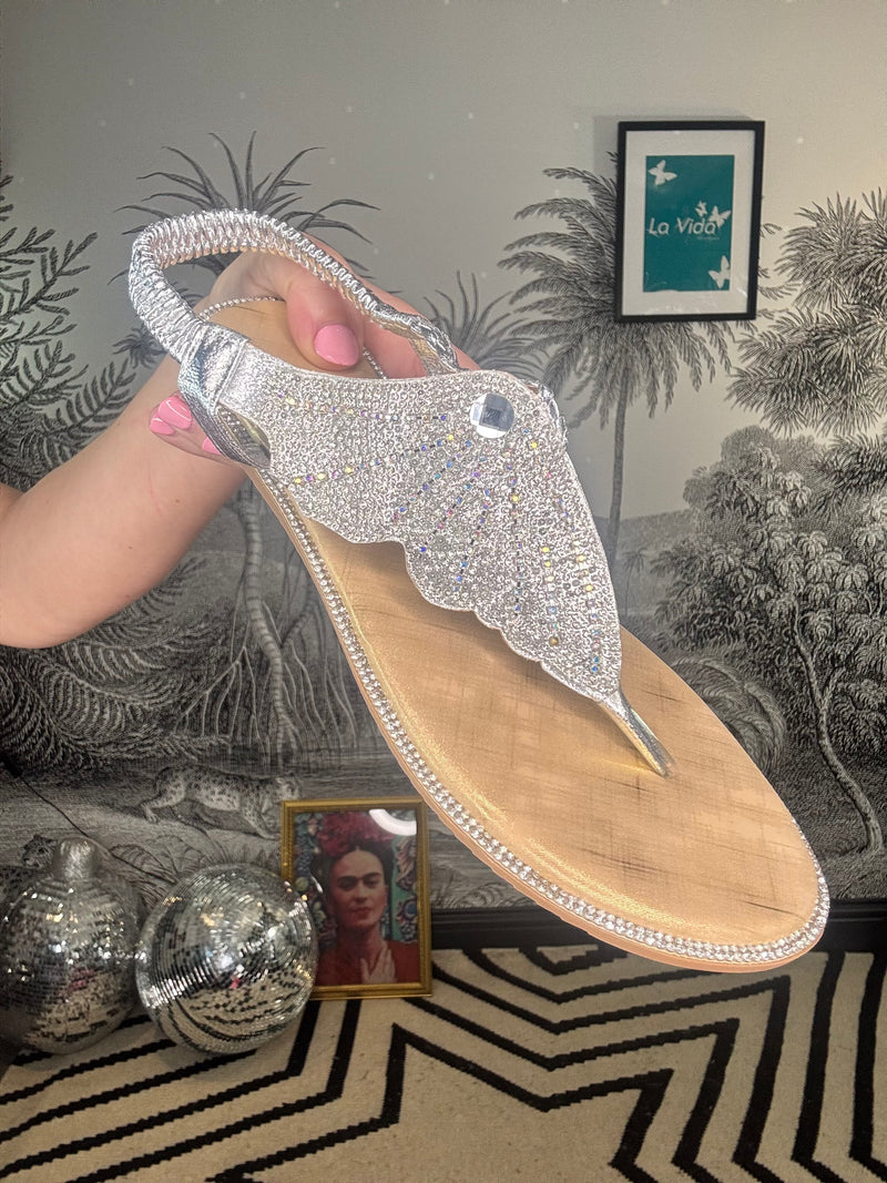 Mariposa Silver Sparkle Wing Sandals