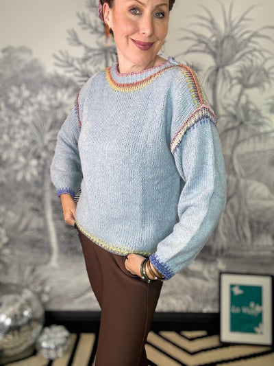 Sara Wide Neck Contrast Stitch Jumper