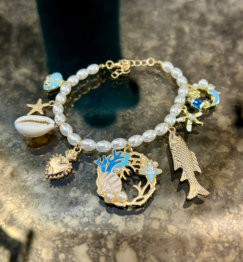 Aquatic Trinket Pearl Charm Bracelet