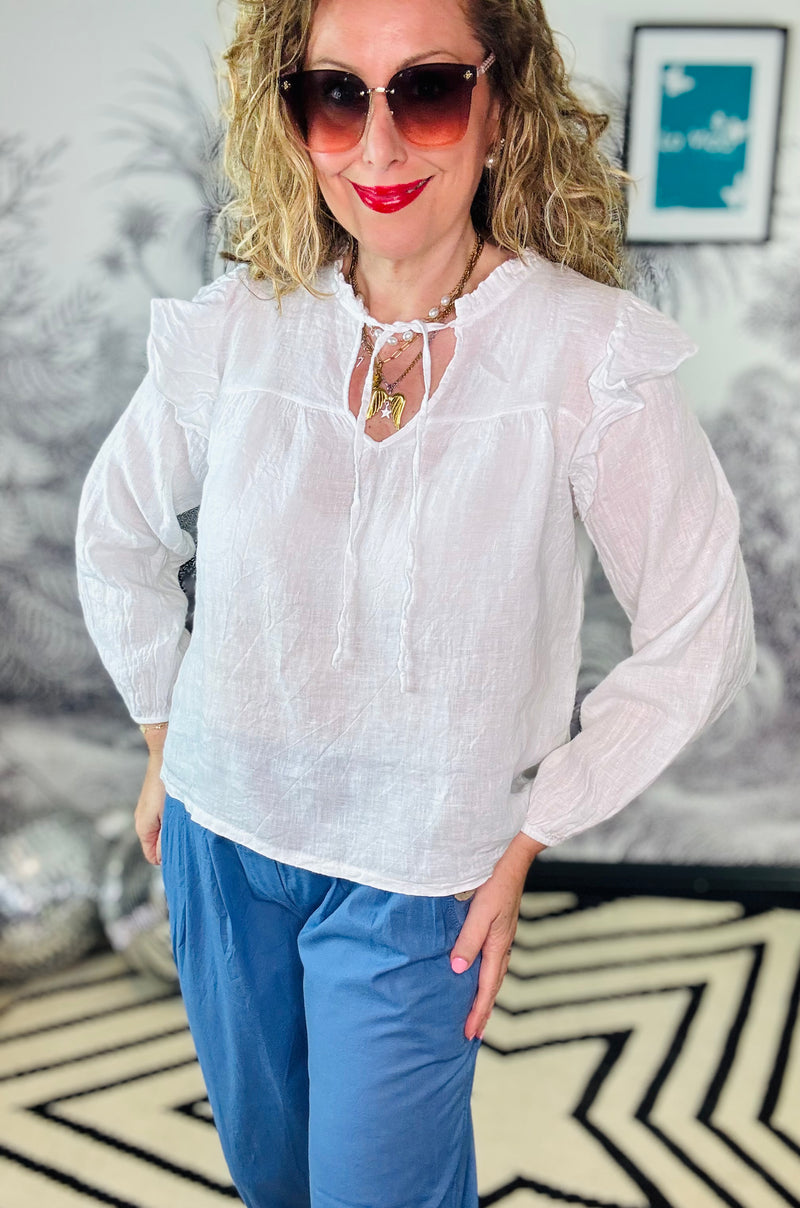 Melina Linen Frill Blouse