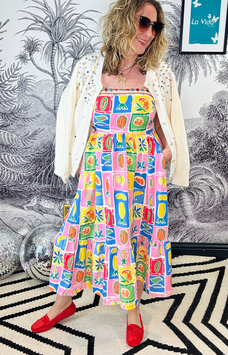 Carmen Fruit Print Midi Dress