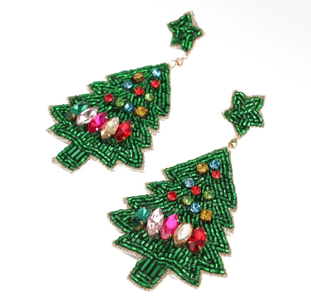 LARGE RAINBOW AND GREEN CHRISTMAS TREE EARRINGS