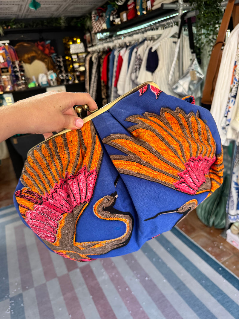 Crane Cobalt Kiss Lock Clutch Bag